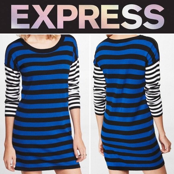 ♻️👗 Zipper Mix Striped Sweater Dress EXPRESS Blue - Picture 6 of 12